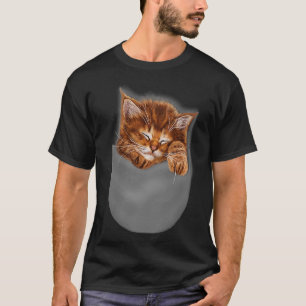 Sleeping Orange Kitten Cat in Pocket T-Shirt