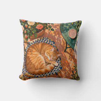 Sleeping Orange Tabby Blue Bistro Chair Roses Cushion