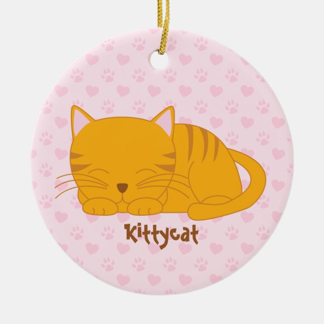 Sleeping Orange Tabby Cat Ceramic Ornament (Front)