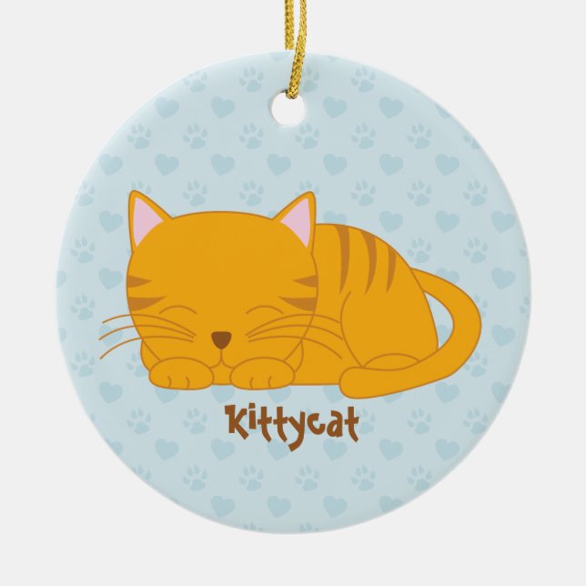 Sleeping Orange Tabby Cat Ceramic Ornament (Front)