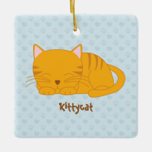Sleeping Orange Tabby Cat Ceramic Tree Decoration