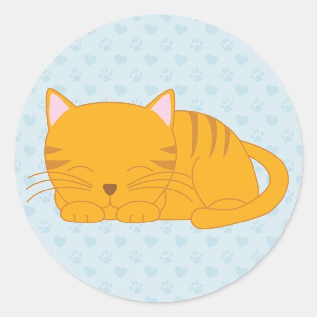 Sleeping Orange Tabby Cat Classic Round Sticker (Front)