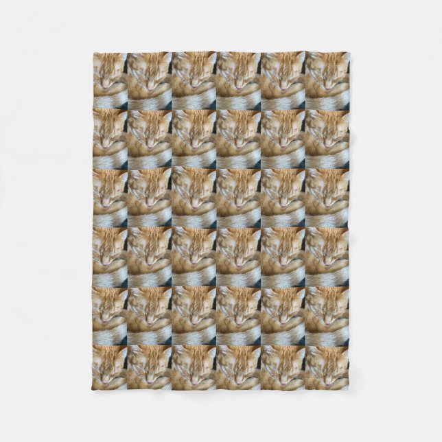 Sleeping orange tabby cat fleece blanket (Front)