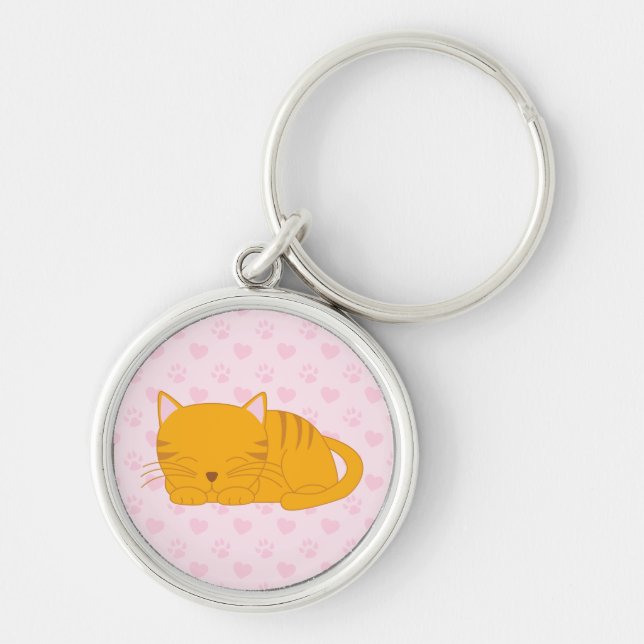 Sleeping Orange Tabby Cat Key Ring (Front)