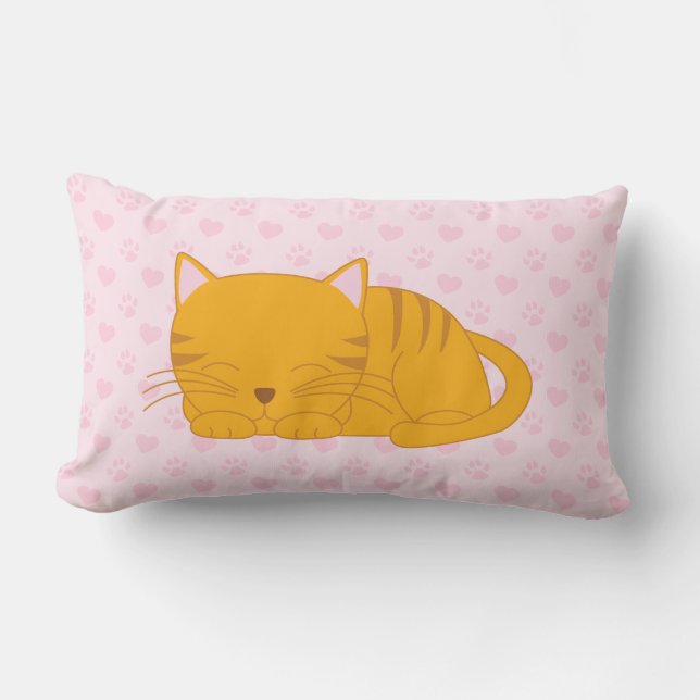 Sleeping Orange Tabby Cat Lumbar Cushion (Front)