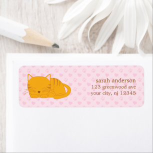 Sleeping Orange Tabby Cat Return Address Label