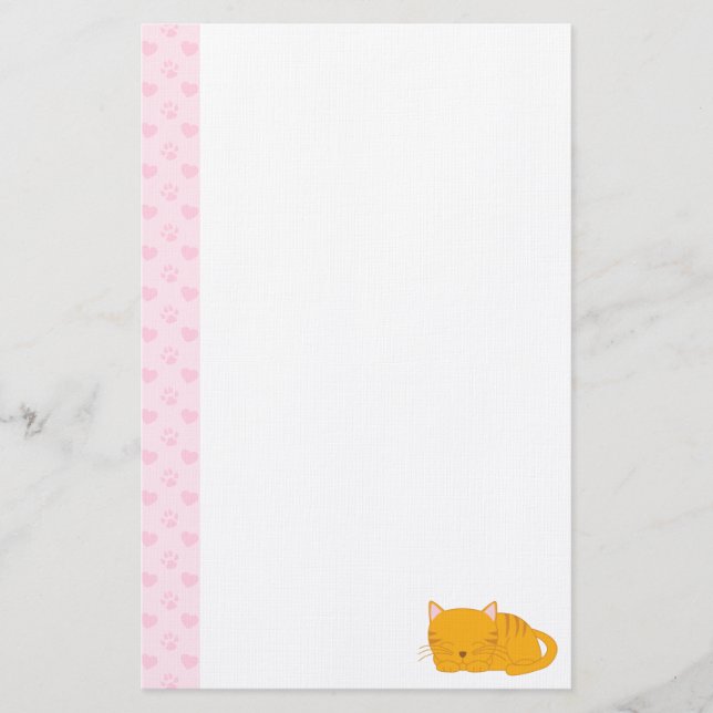 Sleeping Orange Tabby Cat Stationery (Front)
