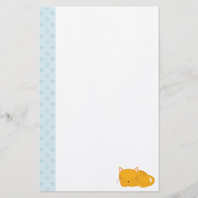 Sleeping Orange Tabby Cat Stationery (Front)