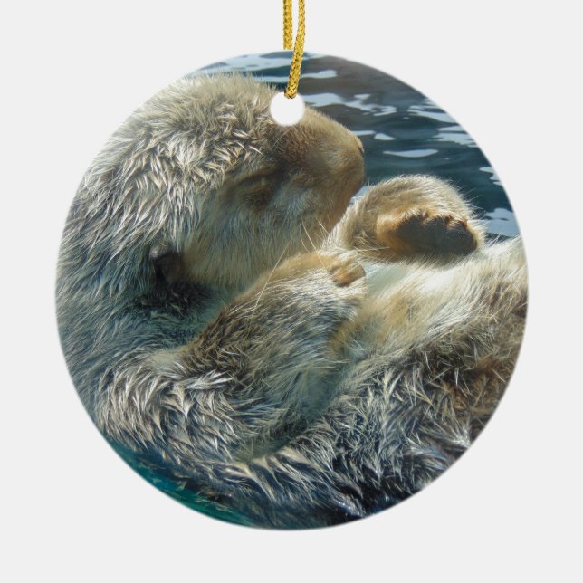 Sleeping Otter Ceramic Tree Decoration (Front)