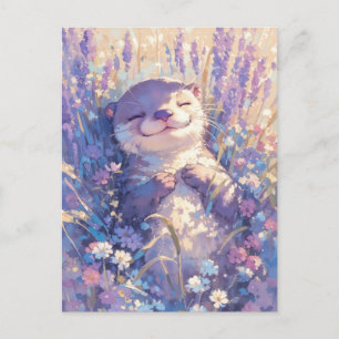 Sleeping Otter in Purple Lavender Field Postcard