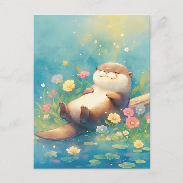 Sleeping Otter in Summer Meadow Postcard (Front)