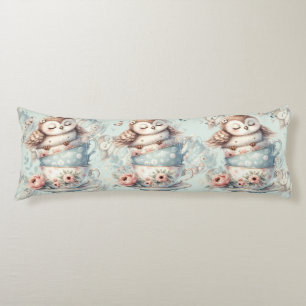Sleeping Owl in Stacked Floral Teacups Body Cushion