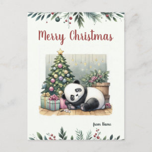 Sleeping panda holiday postcard