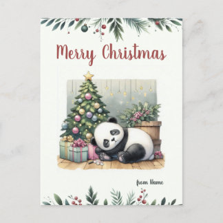 Sleeping panda holiday postcard
