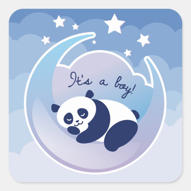 Sleeping Panda 'its a boy' square sticker (Front)