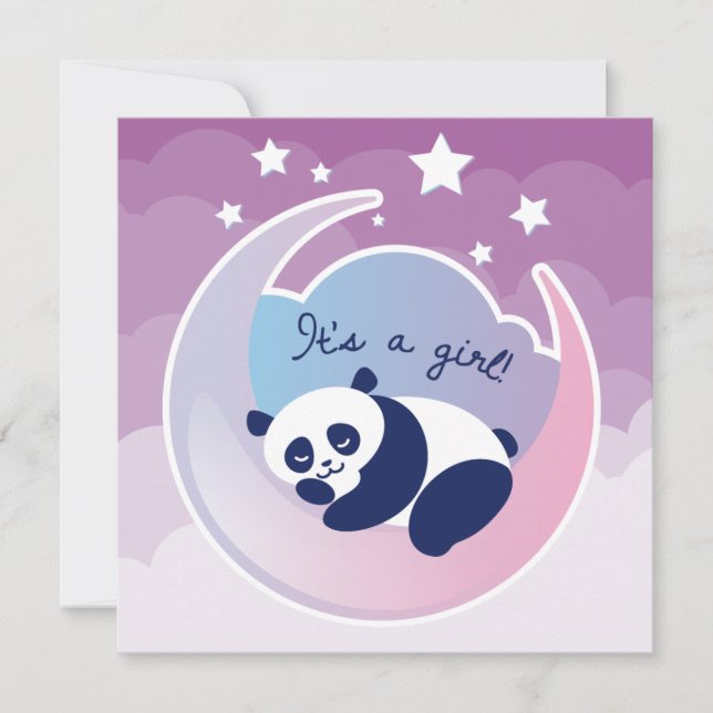 Sleeping Panda 'its a girl' birth announcement (Front)