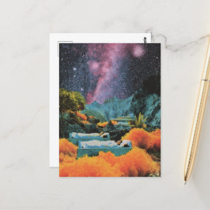 Sleeping People Beds in Sea Surreal Mixed media  Postcard