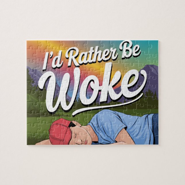 Sleeping Person Rather Be Woke Mountain Rainbow Jigsaw Puzzle (Horizontal)