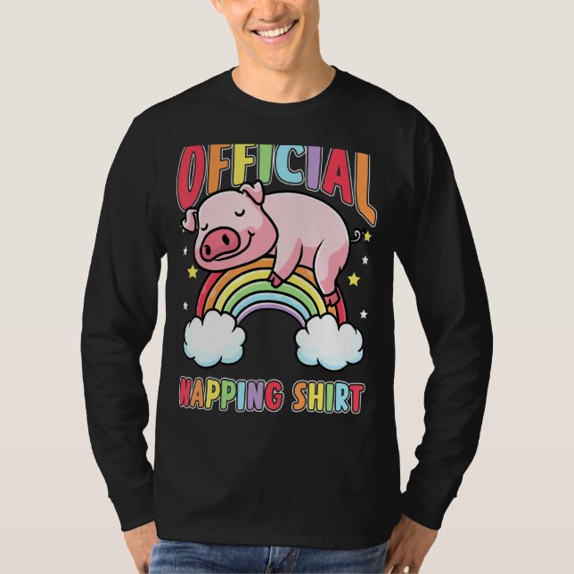 Sleeping Pig Rainbow Hog Pajama Napping Piglet T-Shirt (Front)