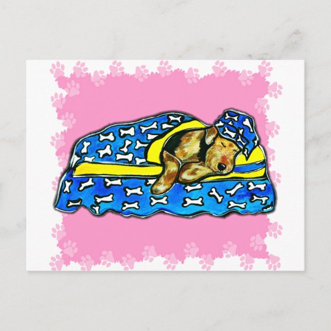 Sleeping Pink Airedale Postcard (Front)