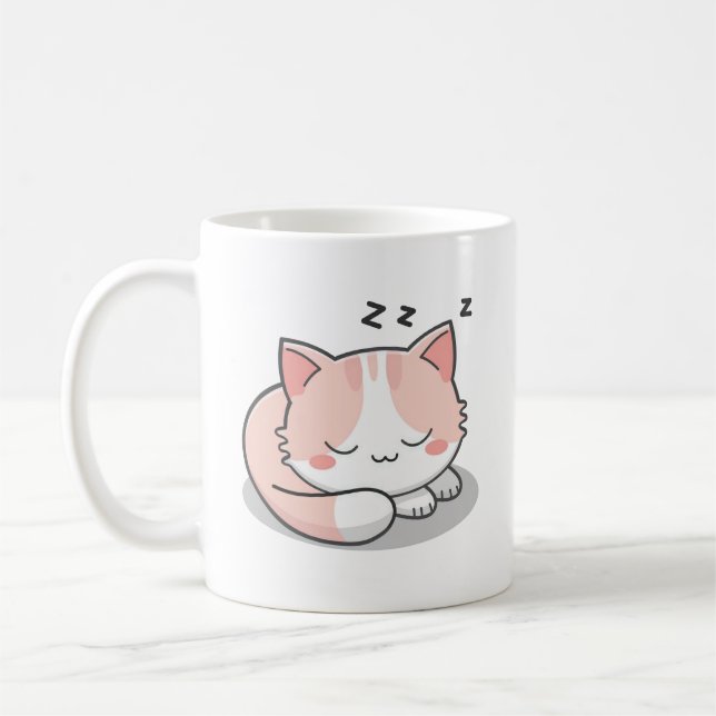 Sleeping Pink Cat Coffee Mug (Left)