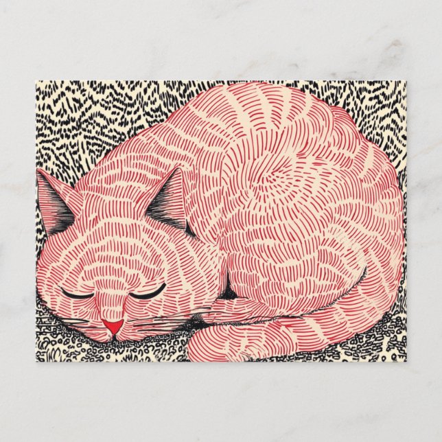 Sleeping Pink Cat Illustration - Surreal Ink  Postcard (Front)