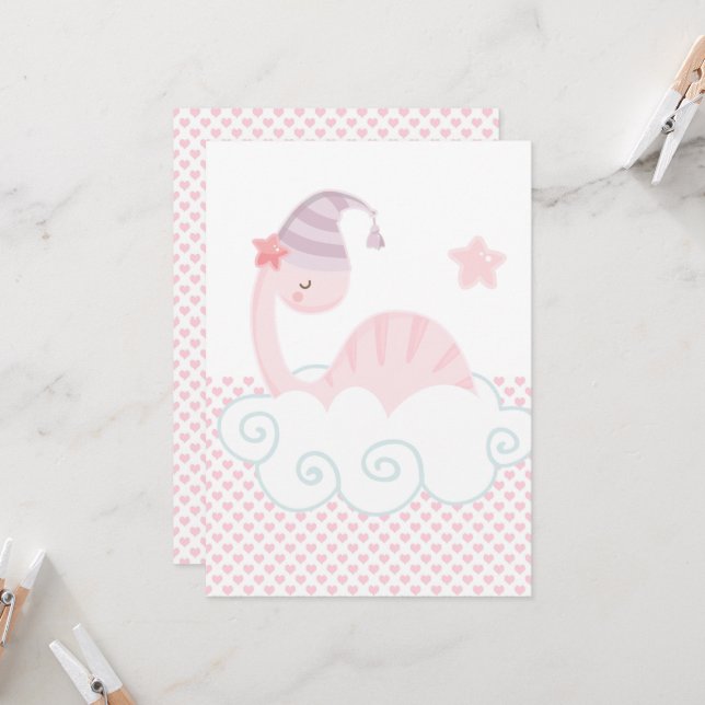 Sleeping Pink Dinosaur       Invitation (Front/Back In Situ)