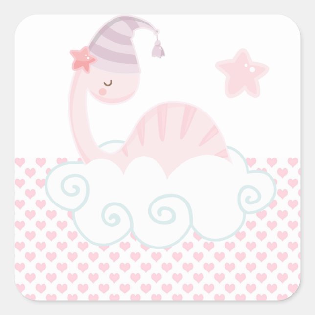 Sleeping Pink Dinosaur       Square Sticker (Front)