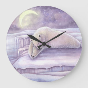 Sleeping Polar Bear Fantasy Wildlife Snuggly Bears Large Clock