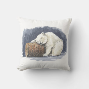 Sleeping polar bear, watercolor art cushion