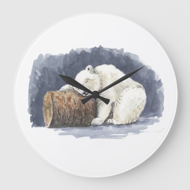 Sleeping polar bear, watercolor art large clock (Front)