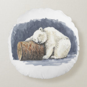 Sleeping polar bear, watercolor art round cushion