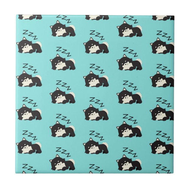 Sleeping Pomeranian Dog Animals Lover ZZZ Pet Ceramic Tile (Front)