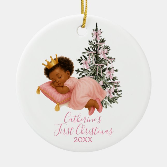 Sleeping Princess Baby Girl First Christmas  Ceramic Ornament (Front)