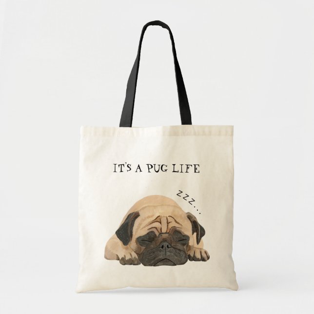 Sleeping Pug Illustrated Tote Bag (Front)