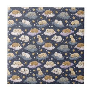 Sleeping Puppies Starry Night - Cute Dog Pattern Ceramic Tile