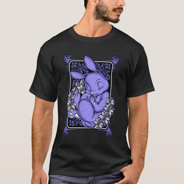 Sleeping Purple Bunny with Lilies T-Shirt (Front)