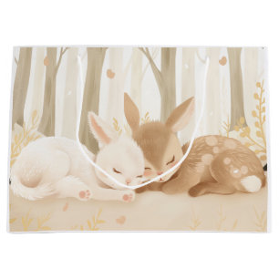 Sleeping rabbit and fawn in forest large gift bag