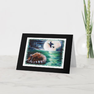 Sleeping Racoon & Witch Folded Greeting Card