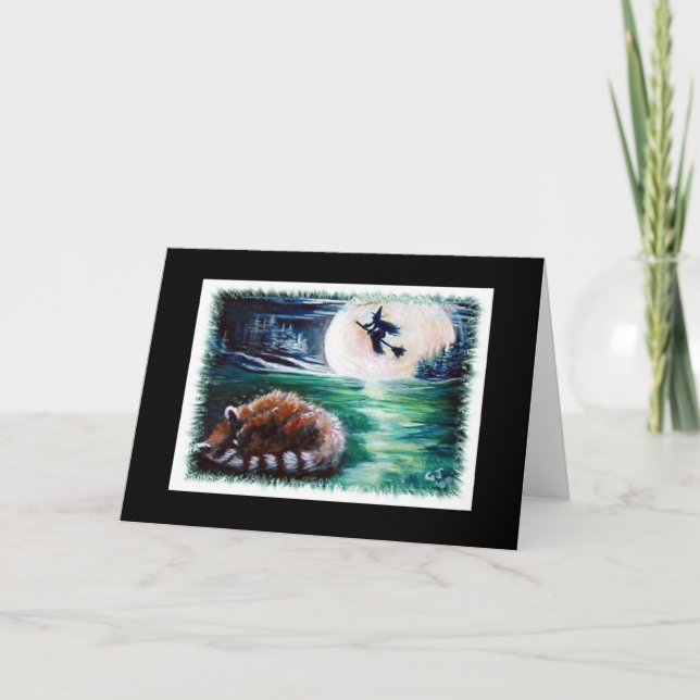 Sleeping Racoon & Witch Folded Greeting Card (Front)