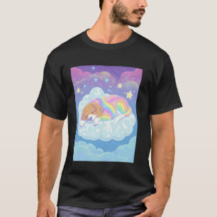 Sleeping Rainbow Dog Cloud Whimsical Art T-Shirt