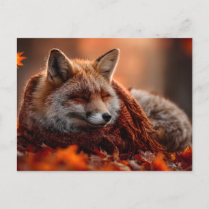 Sleeping Red Fox in a Cozy Autumn Scarf Holiday Postcard