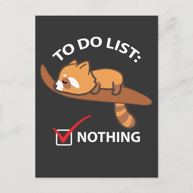 Sleeping Red Panda - Funny To Do List Nothing Postcard (Front)