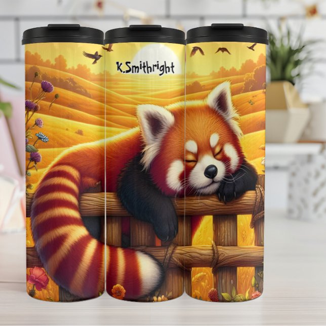 Sleeping Red Panda on Fence Thermal Tumbler (Creator Uploaded)