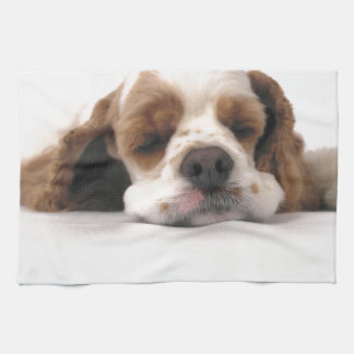 Sleeping Red/White Cocker Spaniel Tea Towel