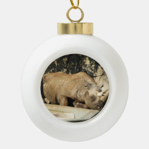 Sleeping Rhino Ceramic Ball Christmas Ornament