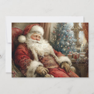 Sleeping Santa Claus Happy Holidays Flat Card