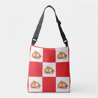 sleeping shiba inu chequered pattern crossbody bag