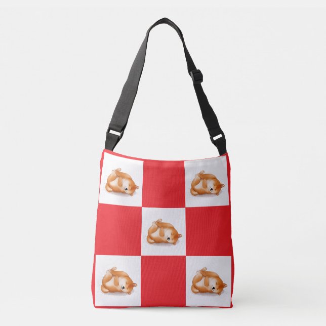 sleeping shiba inu chequered pattern crossbody bag (Front)