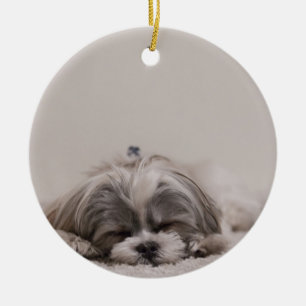 Sleeping Shih tzu Christmas Ornament, Sleeping Dog Ceramic Ornament